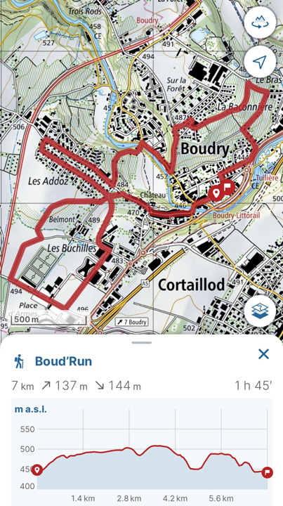 Carte du parcours adultes, boucle de 7,2 km à Boudry